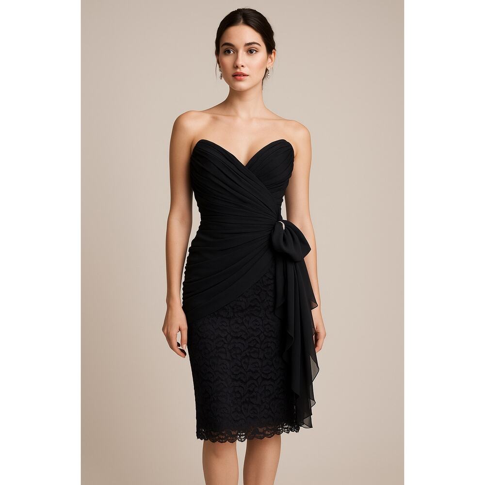 Vintage Lillie Rubin Womens 10 Dress Black Strapless Bow Party Special Occasion